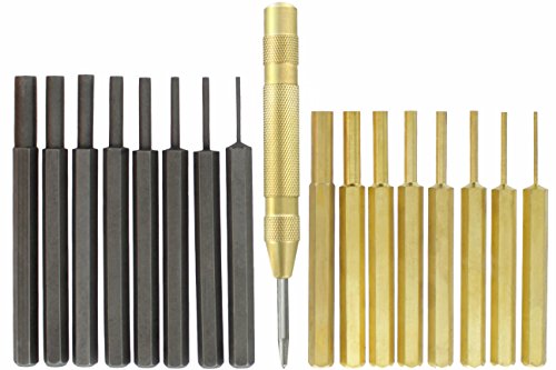 Drixet 18 Piece Steel & Brass Punch Set with Automatic Center Punch – Multiple Sizes - Useable on any Material (Very Convenient for Gunsmithing to Repair/Maintain Guns/Fire arms)