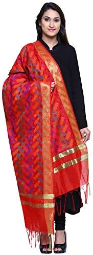 Loom Legacy Women's Silk Cotton Blended Jacquard Dupatta (Rk-3155_Red_90X250 Cms)