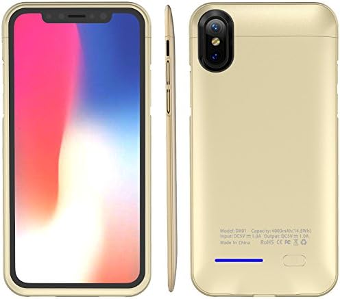 iPhone X Battery Case , Innovative Wireless 4000Mah Portable Cover Charger Power Bank Charging Case For iPhone Accessories With Ultra Protection and Ultra Protection , Magnet Bracket Gold