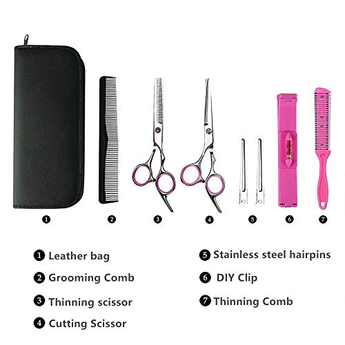 Family Hair Cutting Scissors 6.5" Stainless Steel Hair Scissors - Barber Thinning/Texturizing Scissors Set with Fine Adjustment Screw（Pink） - Thumbnail 4
