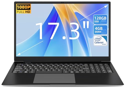 Naclud Laptop, 17 Inch Notebook, 4GB RAM 128GB SSD Laptops Computer with 1920 * 1080 IPS Display, Intel Celeron Quad-Core Processor(Up to 2.5GHz), Mini HDMI, Webcam, Dual Wi-Fi, 8000 mAh Battery