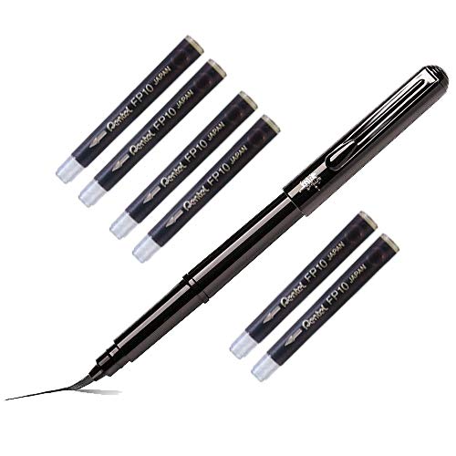 Pentel - Fude Pocket Brush Blister Pack with 6 Cartridges Black