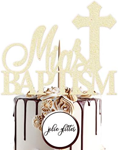 Cake Topper Custom Personalised Baptism Baby Girl Boy New Born Gold Any Name Any Age Glitter (Ivory)