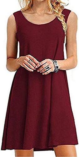 GABREBI Women's Casual Loose T-Shirt Dress Sleeveless Summer Tank Plus Size Swing Dresses (Wine Red 1X Plus)