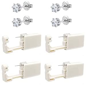 4 Pack Self Ear Piercing Gun, Disposable Self Ear Piercing Gun Kit with Earring Studs Safety Ear Piercing Gun Kit Tool (silver)