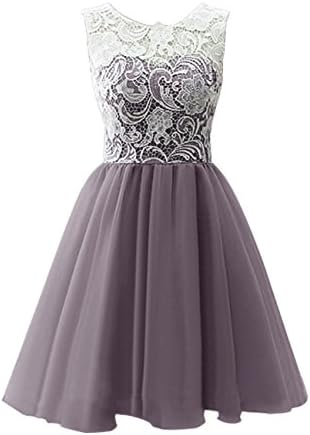 Crystal Dresses Women's A-line Jewel Sleeveless Knee Length Lace Tulle Flowers Girls Dresses(Age 10 Years Old,Grey)