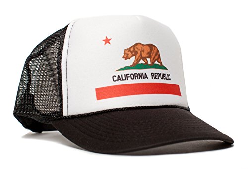 California Flag Cali Unisex-Adult One Size Trucker Hat Cap (White/Black)