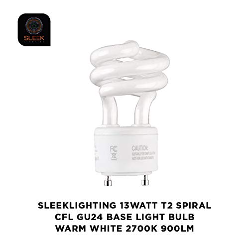 SLEEKLIGHTING 13Watt T2 Spiral CFL GU24 2 Prong Light Bulb Base 2700K 900lm -UL Approved 120v 60Hz Light Bulb- Mini Twist Lock Spiral -Self Ballasted Compact Fluorescent -Warm White Light 4pack