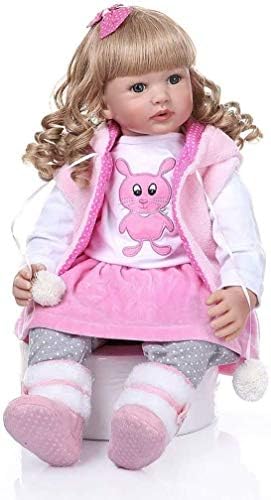 60cmの生まれ変わった赤ちゃん人形 金髪の巻き毛のフルボディシリコーンシリコーン現実的な生まれたばかりの生まれたばかりの赤ちゃん の人形の手おもちゃのおもちゃのおもちゃかわいいクリスマス