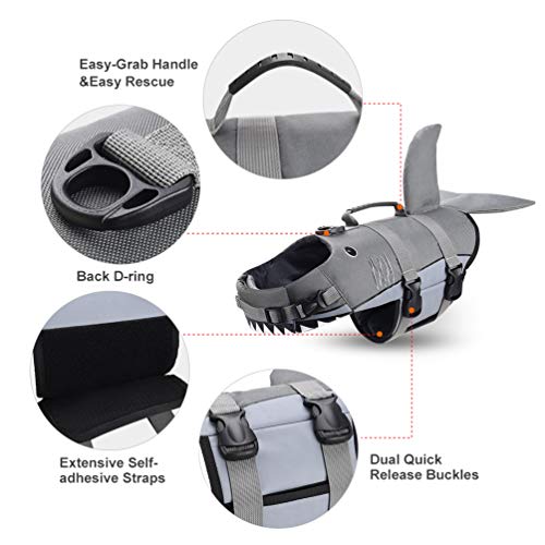Petacc Dog Life Jacket Pet Floatation Vest Dog Lifesaver Dog Life Preserver for Water Safety at The Pool, Beach, Boating (M, Shark) (Shark Life Jacket) - Thumbnail 3