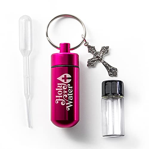 Catholic Holy Water Bottle, Pink Keychain Container
