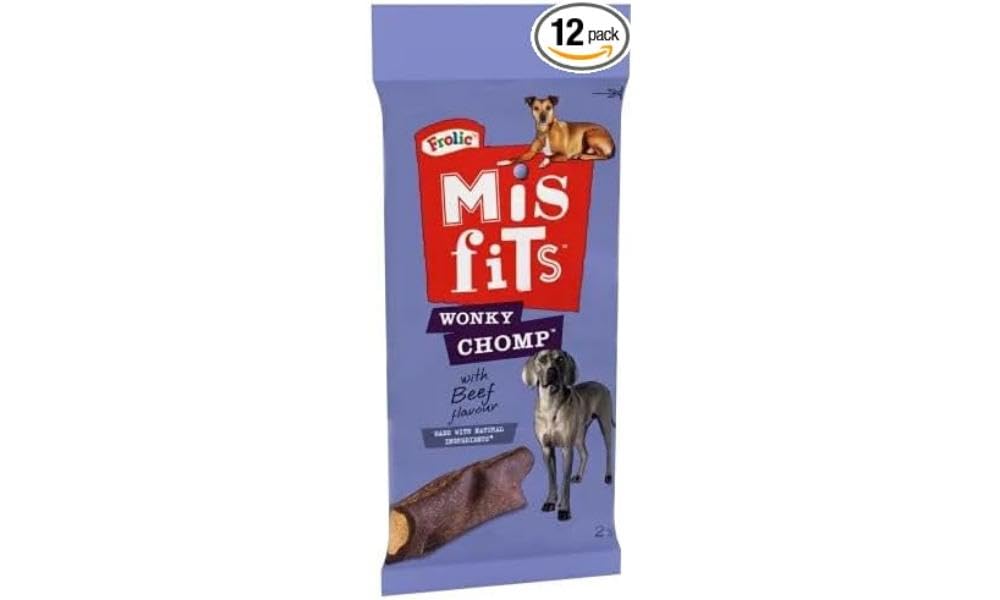 Misfits Wonky Chomp Dog Treats, with Beef – Pack of 12 (12 x 170 g)