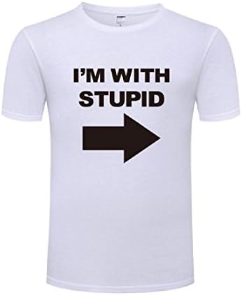 Sheng XiMen Basic Cotton Simple Short Sleeve I'm with Stupid Pullover Top T-Shirts 4 M