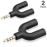 AFUNTA Audio Stereo Splitter Kit for Headset, U Shape 3 Pin 3.5mm Jack to 2 Headphone + U Shape 4 Pin Adapter to 2 3.5mm 4 Pin Earphone with Mic for Phones, Computers, MP3, Tablet, Etc.