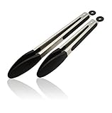 CookEasy Locking Silicone Kitchen Utensils Tongs 2 Pack Combo Set (9-inch & 12-inch) - Heat Resistant - Black