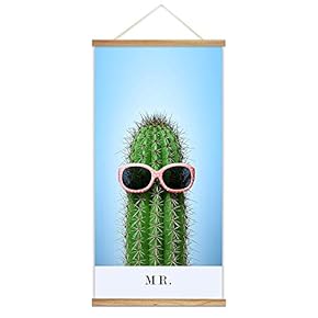 Hanging Poster Wooden Framed Fashion Beautiful Cactus Theme Home Wall Canvas Prints Ready to Hang - 18"x36"
