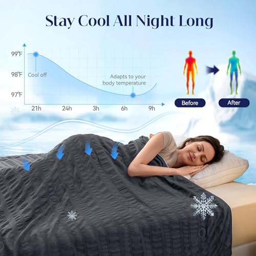 IKALIFE Cooling Blanket Bed for People - Q-Max > 0.5 Cooling Blanket Lightweight Summer Blanket Cooling Blanket Ice Blanket for Sleeping Cold Blanket for Summer Sleeping 150 x 200 cm Grey