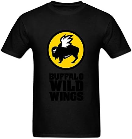 Anydover Mens Hip-Hop Front Printed Buffalo Wild Wings Graphic Crewneck T-Shirt S Black