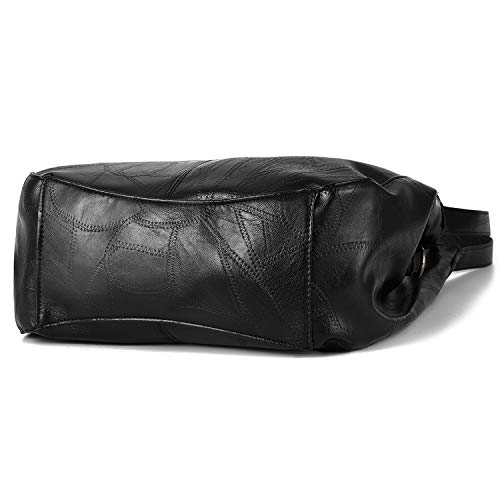 Shoulder Bags for Women Soft Leather Hobo Bags 3 Compartment Large Capacity Handbag Multiple Pocket Tote Bag,Black