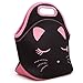 Moonmo Cat Face Unicorn Face Insulated Neoprene Lunch Bag for Women and Kids - Reusable Soft Lunch Tote for Work and School (Cat Black)