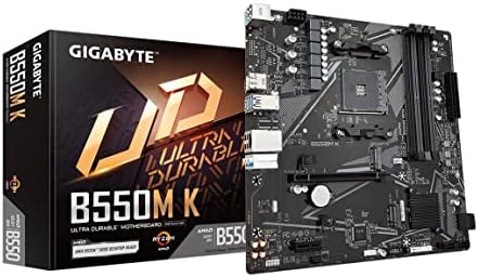 GIGABYTE B550M K Motherboard, Supports AMD AM4 Ryzen 5000 Processors, Micro-ATX, DDR4, Dual M.2, SATA 6Gb/s, Realtek GbE LAN, PCIe 4.0