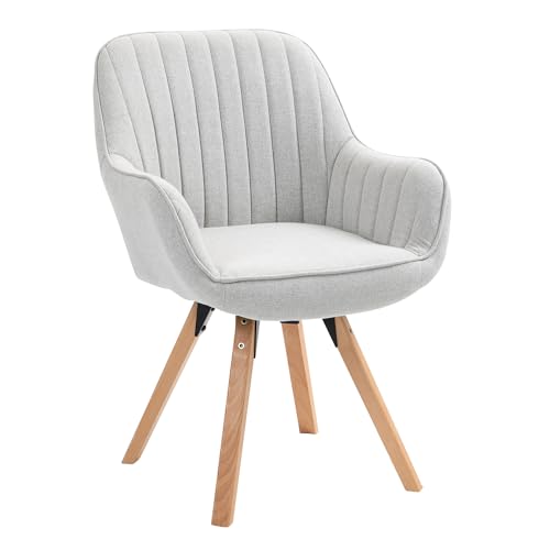 MEUBLE Cosy Dining Chair 360° Swivel Makeup Chairs Desk Wooden Legs Upholstered in Fabric with Back and Arms for Living Room Kitchen Office, Beige