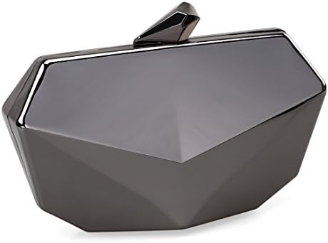 Metallic Fox Face Shaped Hard Case Clutch Evening Handbag w/ Detachable Strap - Gunmetal Gray