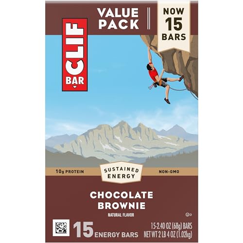 CLIF BAR – ENERGY PROTEIN BARS – CHOCOLATE BROWNIE – MADE WITH ORGANIC OATS – ENERGY BARS – NON-GMO – (15 PACK)