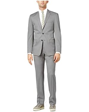 Calvin Klein Slim Light Grey Textured 2 Button Flat Front New Men's 2-Piece Suit Set