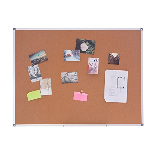 4 Thought Cork Board Bulletin Board 48 x 36 Inches, Cork Notice Pin Board Memo Board with Silver Aluminium Frame for Display and Organize Office or Classroom, 4 x 3 Feet, 10 Push Pins Included