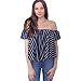 Lisingtool Women's Off Shoulder Stripe Casual Blouse Shirt Tops (XL, Blue)