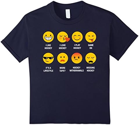 Kids I Like Love Hockey Funny Emoji Emoticons Graphic Tee Shirt 12 Navy