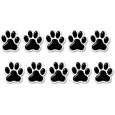 10 Dog Paw Prints 2" Black w/White Outline Decals Puppy Foot Print Cat Vinyl Stickers for Car Truck or SUV Decal (Black w/White Outline)