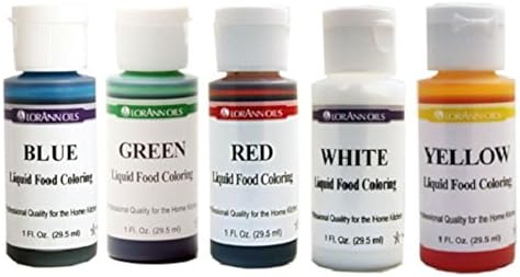 Lorann Oils Liquid Food Coloring - Primary Colors - Set of Five 1 Ounce Bottles