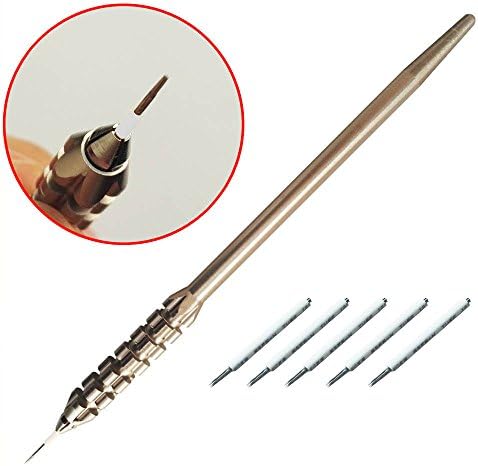 Microblading Permanent Makeup Manual Tattoo Tebori Pen Holder +5pcs 5 Round Blades Needles Kit Set
