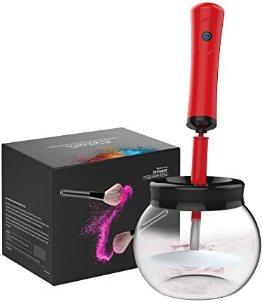 Makeup Brush Cleaner Kits Lammcou 3in1 Deep Cleaning Auto Electronic Brushes Cleaning Dryer Machine Makeup Spinner + Brush Spinner Bowl + Brush Collars for All Size Makeup Brushes-Red