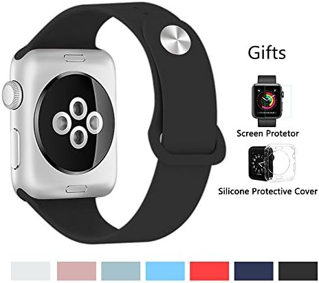 Kortusa Apple Watch Band 38mm Silicone Soft Sport Replacement iwatch Band for iWatch Series 1 Series 2 Series 3 Nike+ Sport and Edition Black