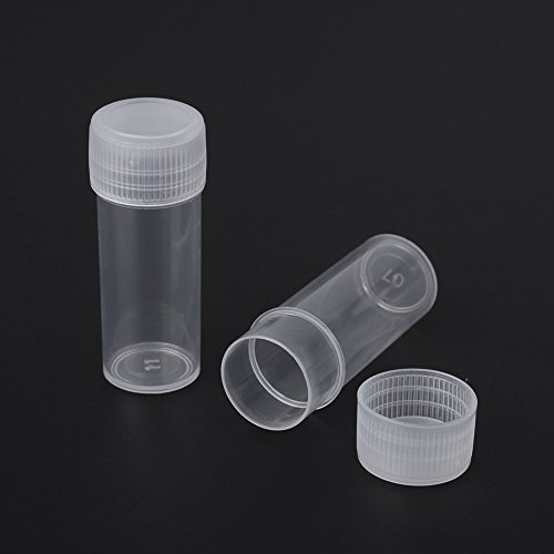 Hilitand 50Pcs 5ml Volume Plastic Sample Bottles Small Storage Container Test Tube Vial Storage Container 15mmx40mm/0.59x1.57inch