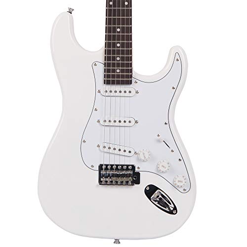 Z ZTDM Full Size 39" Rosewood Fingerboard Electric Guitar with Gigbag Strap Amp Wire Tremolo Arm Cord for Adult Student Beginner White