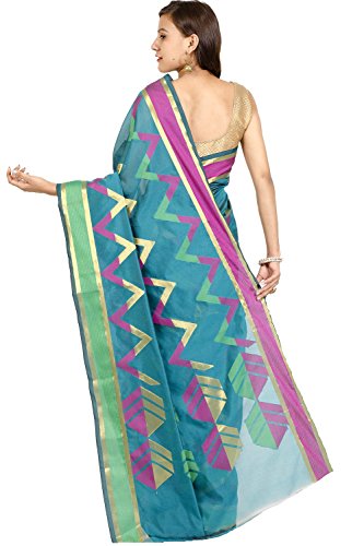 Chandrakala Green Banarasi Cotton Silk Saree - Image 3
