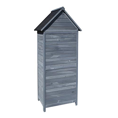 Wiltec Gartenschrank aus Holz grau 77x53x179cm mit Tür, Satteldach und Bitumenisolierung Gerätehaus Werkzeughaus Geräteschrank Werkzeugschrank Geräteschuppen – Bild 4