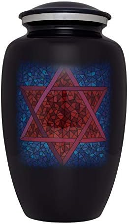 Jewish Star of David Cremation Urn - Funeral Urn in Vitreaux Style of Chagall - Hand Made in Aluminum - Suitable for Cemetery Burial or Niche - Large Size for Adults up to 200 lbs