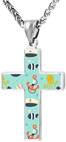 ZHJshuer Fish Octopus Ship Cross Necklace for Men Women Religious Jewelry Enamel Pendant