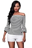O&W Women Black White Stripes Off-the-shoulder Top