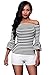O&W Women Black White Stripes Off-the-shoulder Top,Black White,Medium