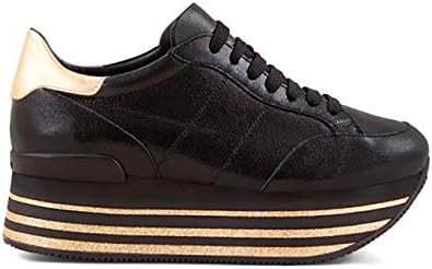 Hogan Maxi H368 Sneakers in Leather Black Gold, Womens.