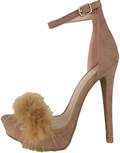 Shoe Republic Frizz Ankle Buckle Strap Stiletto High Heel Fur Platform Open Toe Sandal Shoe Nude
