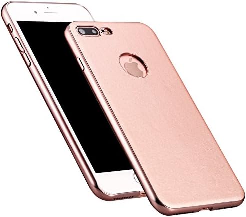 AmazingBull iPhone 7 Plus/iPhone 8 Plus (5.5 inch) Ultra-Thin PU Leather Hard case with Embedded Metallic Tablet, nanometer Electroplating Frame, Classic Plus Design (Rose Gold)