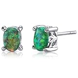 Created Green Opal Stud Earrings Sterling Silver Oval Shape 1.50 Carats