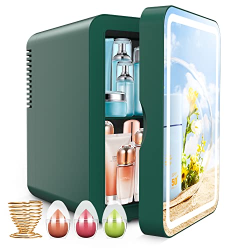 COOSEON Mini Fridge 6 Liters/8 Can, LED Mirror Beauty Fridge With Makeup Sponge, AC/DC